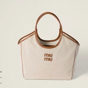 Cream and Brown Large Canvas Tote Bag